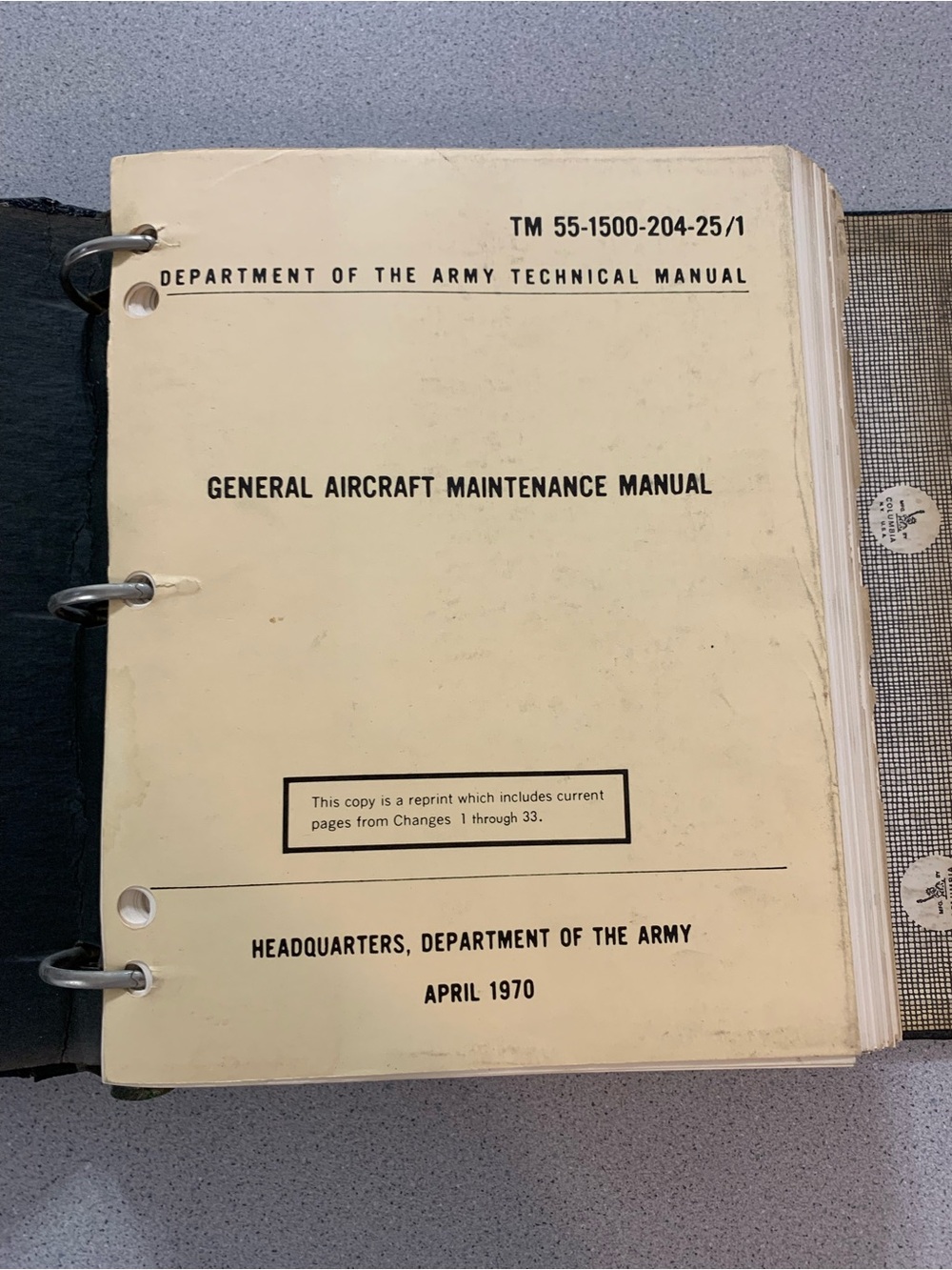 SUPER RARE! 1970 orig. U.S. ARMY GENERAL AIRCRAFT MAINTENANCE  MANUAL!